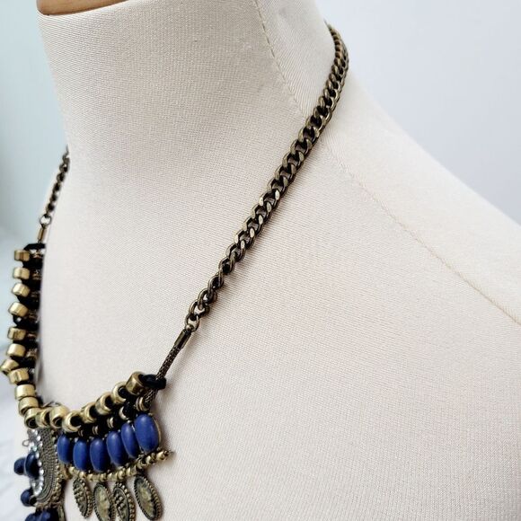 Vintage Blue Bohemian Rhinestone Necklace - Picture 4 of 9